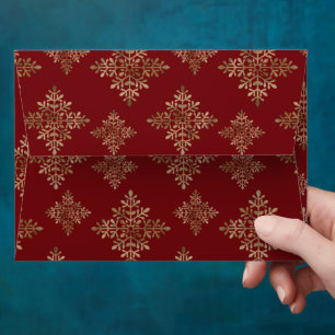 Faux Golden Foil Snowflakes On Red (Not Real Foil) Envelope