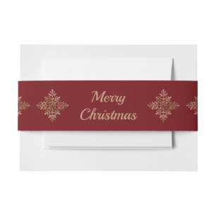 Faux Golden Foil Snowflakes On Red (Not Real Foil) Invitation Belly Band