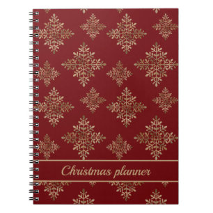Faux Golden Foil Snowflakes On Red (Not Real Foil) Notebook
