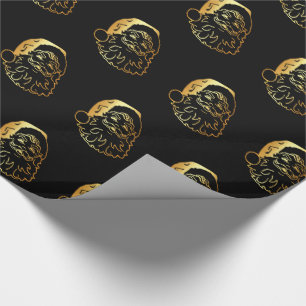 Faux golden santa heads pattern wrapping paper