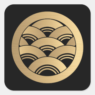 Faux Golden Waves Oriental Japanese Kamon Square Sticker
