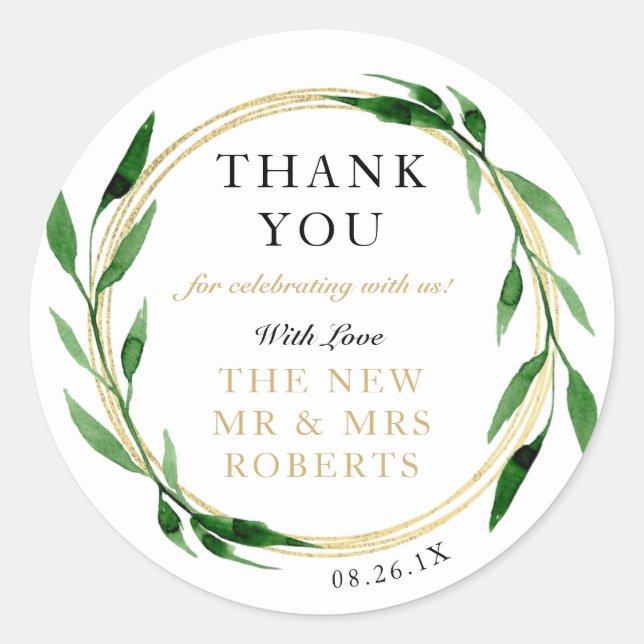 Faux Golden Wreath Sticker, Favour Sticker (Front)