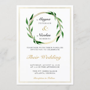 Faux Golden Wreath Wedding Invitation