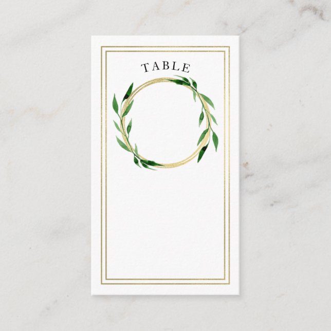 Faux Golden Wreath Wedding Place Card (Front)