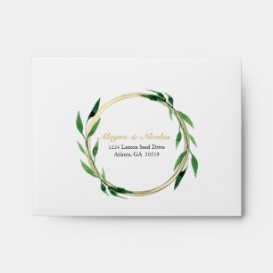 Faux Golden Wreath Wedding RSVP Envelope