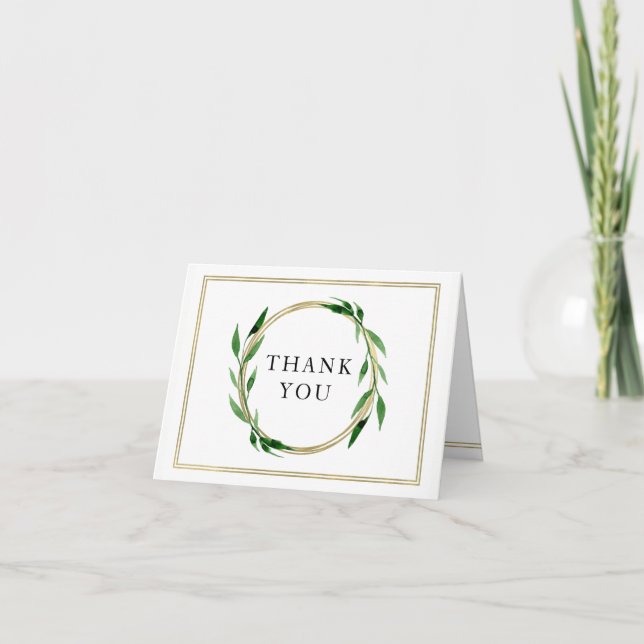 Faux Golden Wreath Wedding Thank You Card (Front)