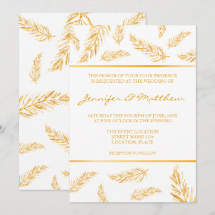 Faux Golden Yellow Colour Feathers Elegant Wedding Invitation