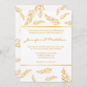 Faux Golden Yellow Colour Feathers Elegant Wedding Invitation