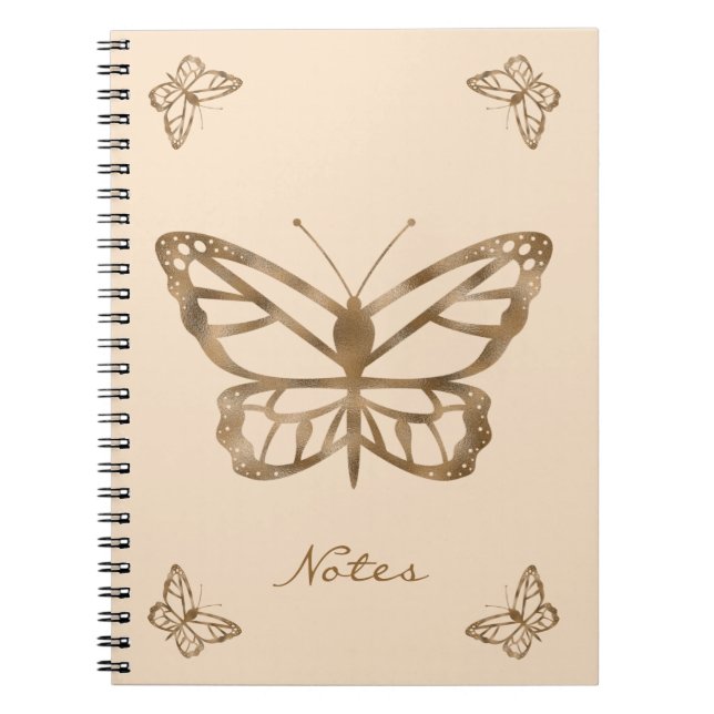 Faux Golden Yellow Foil Look Butterflies & Text Notebook (Front)
