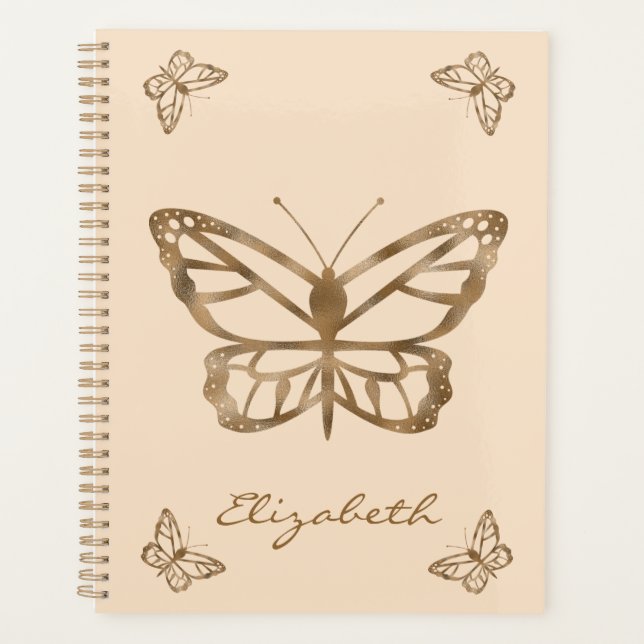 Faux Golden Yellow Foil Look Butterflies & Text Planner (Front)