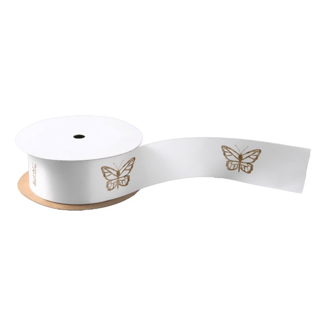 Faux Golden Yellow Foil Look-like Butterfly Satin Ribbon (Spool)