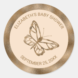 Faux Golden Yellow Foil Look-like Butterfly & Text Classic Round Sticker