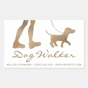 Faux Golden Yellow Foil Look-like Dog Walker Rectangular Sticker
