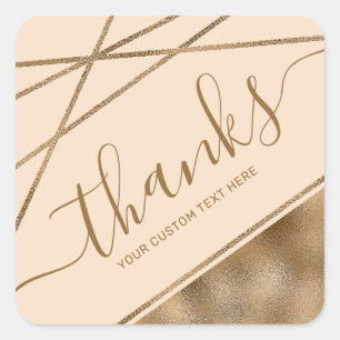 Faux Golden Yellow Foil Thanks Text & Custom Text Square Sticker