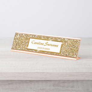 Faux Golden Yellow Glitter Texture & Custom Text Desk Name Plate