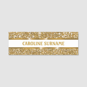 Faux Golden Yellow Glitter Texture & Custom Text Name Tag