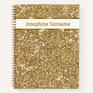 Faux Golden Yellow Glitter Texture & Custom Text Notebook