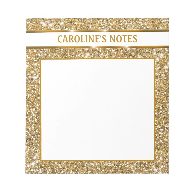 Faux Golden Yellow Glitter Texture & Custom Text Notepad (Front)