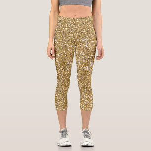 Faux Golden Yellow Glitter Texture Look Graphic Capri Leggings