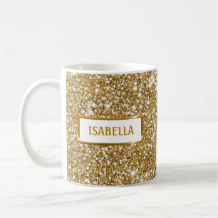 Faux Golden Yellow Glitter Texture Look & Name Coffee Mug