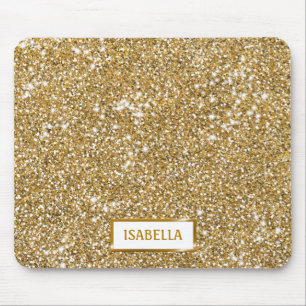 Faux Golden Yellow Glitter Texture Look With Name Mouse Mat