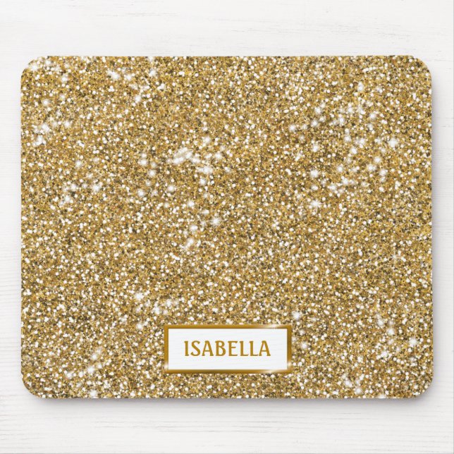 Faux Golden Yellow Glitter Texture Look With Name Mouse Mat (Front)