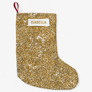 Faux Golden Yellow Glitter Texture Look With Name Small Christmas Stocking