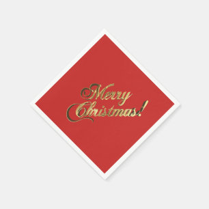 Faux Golf Foil Text Merry Christmas Elegant Red Napkin