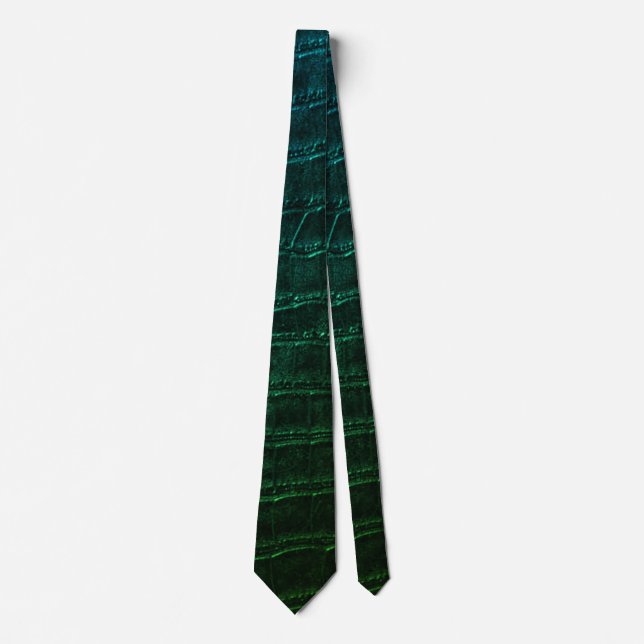 Faux Green Alligator Crocodile Leather Print Tie (Front)