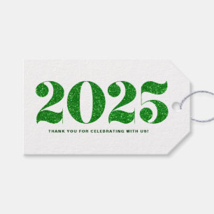 Faux Green Glitter 2024 Typography Happy New Year Gift Tags