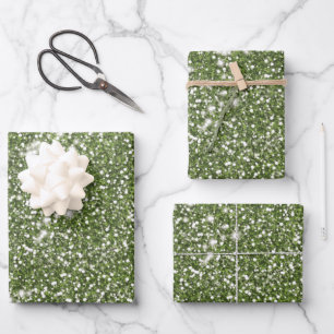 Faux Green Glitter Texture Look-like Graphic Wrapping Paper Sheet