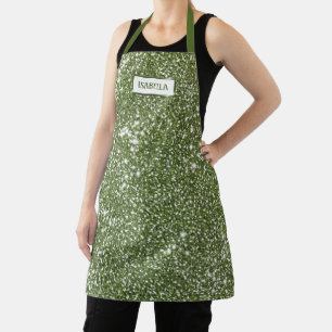Faux Green Glitter Texture Look With Custom Name Apron