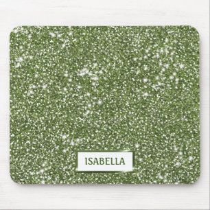 Faux Green Glitter Texture Look With Custom Name Mouse Mat