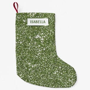 Faux Green Glitter Texture Look With Custom Name Small Christmas Stocking