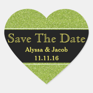 Faux Green Glitter Wedding  Save the Date Heart Sticker