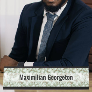 Faux Green Gold Marble Desk Name Plate
