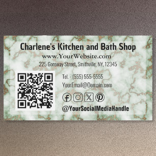Faux Green Gold Marble Magnetic Business Card