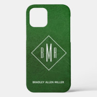 Faux Green Leather White Monogram Personalised