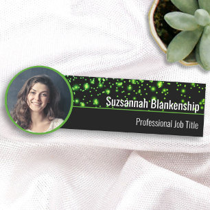  Faux Green Sparkles Custom Photo Professional Name Tag
