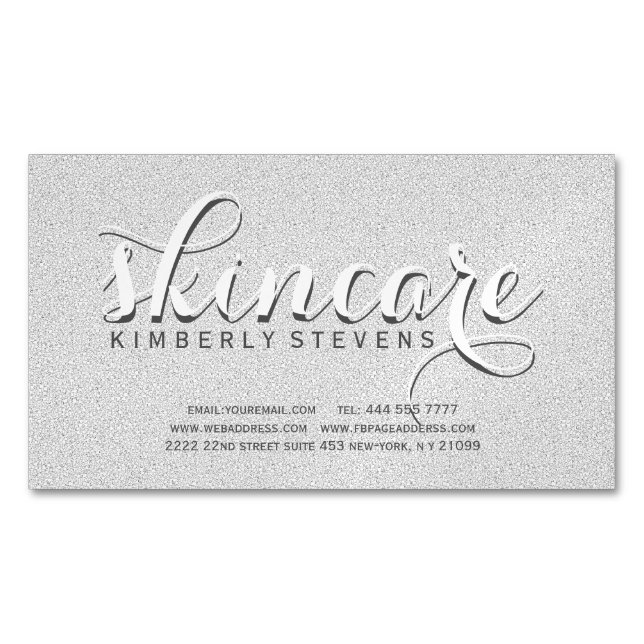 Faux Grey And White Glitter Magnetic Business Card (Front)