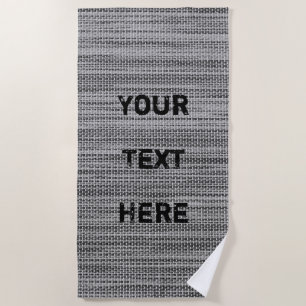 Faux Grey Fabric Beach Towel with Custom Text