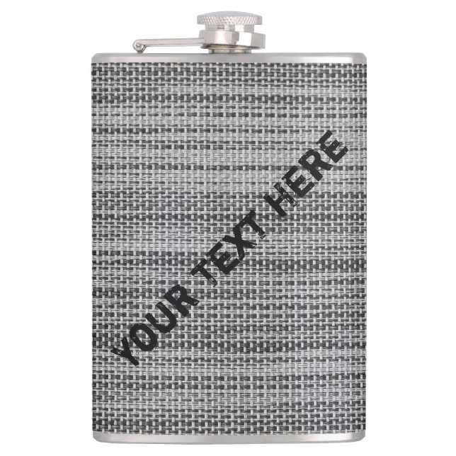 Faux Grey Fabric Flask with Custom Text (Front)