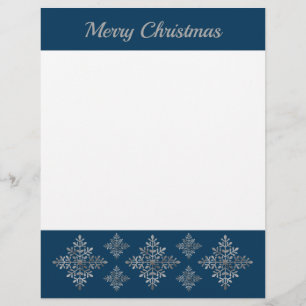 Faux Grey Foil Snowflakes On Blue (Not Real Foil) Custom Letterhead