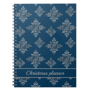 Faux Grey Foil Snowflakes On Blue (Not Real Foil) Notebook