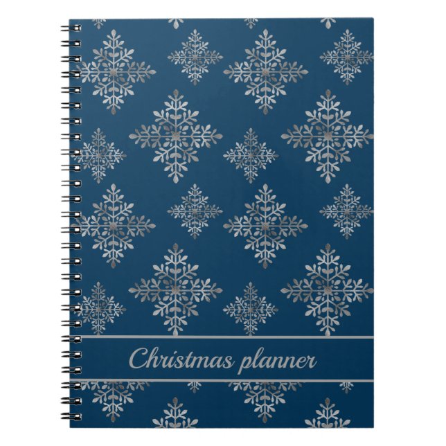 Faux Grey Foil Snowflakes On Blue (Not Real Foil) Notebook (Front)