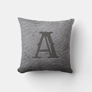 Faux Grey Leather Monogram Embossed Cushion