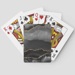 Faux Grey Marbled Agate Golden Glitter Black Stone Playing Cards