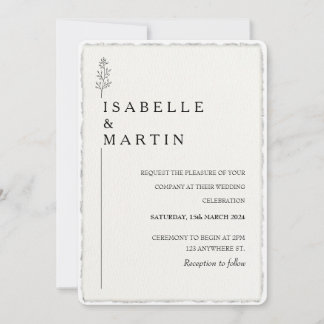 Faux Hand-Torn Script Photo Deckled Edge Wedding  Invitation