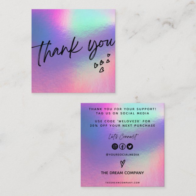 Faux Holo Hearts Trendy Media Insert Business Card (Front/Back)