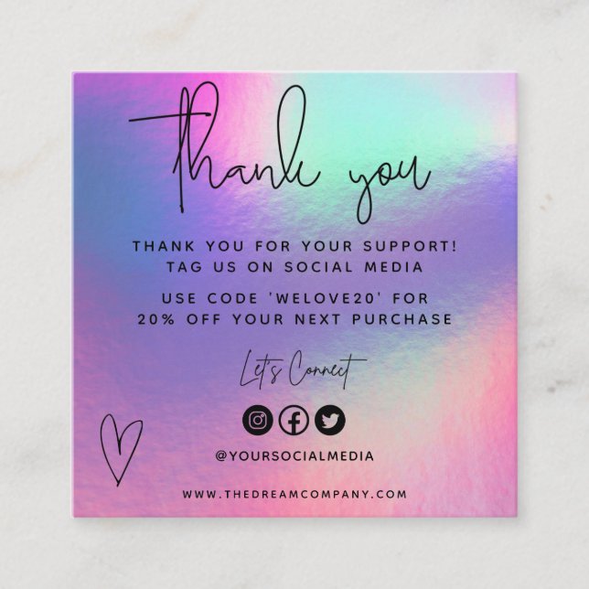 Faux Holo Media Insert Thanks Mini Business Card (Front)